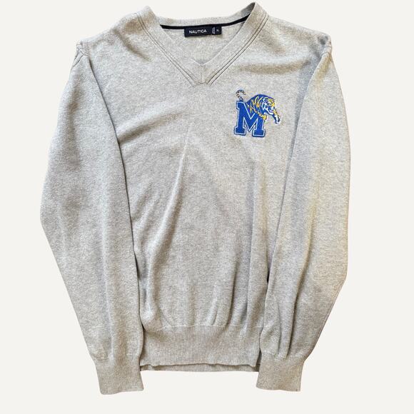 Size XL - Nautica Men's Grey Memphis Tigers V-Neck Sweater - Picture 1 of 5